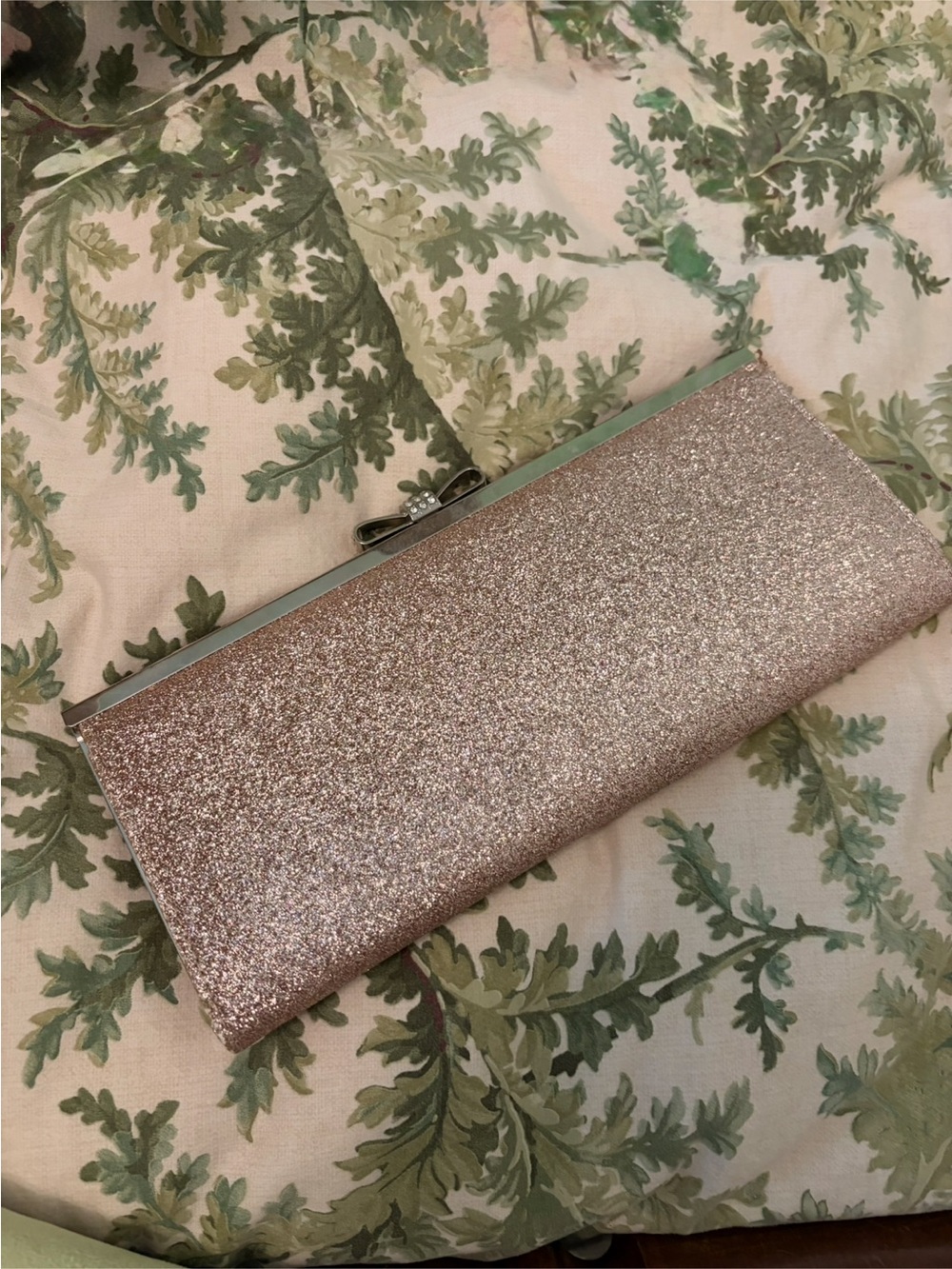 INC International Concepts Rose Gold Glitter Bow Clutch